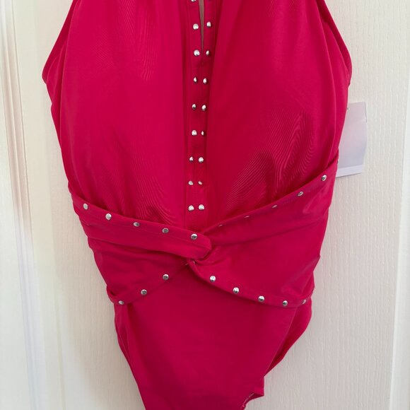 Magicsuit by Miraclesuit Riveted Diana Swimsuit 1-PC Coral Rose Pink Size 14 NEW - Picture 6 of 10